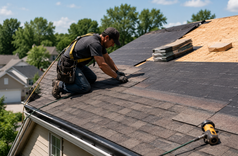 home construction is residential roof installation
